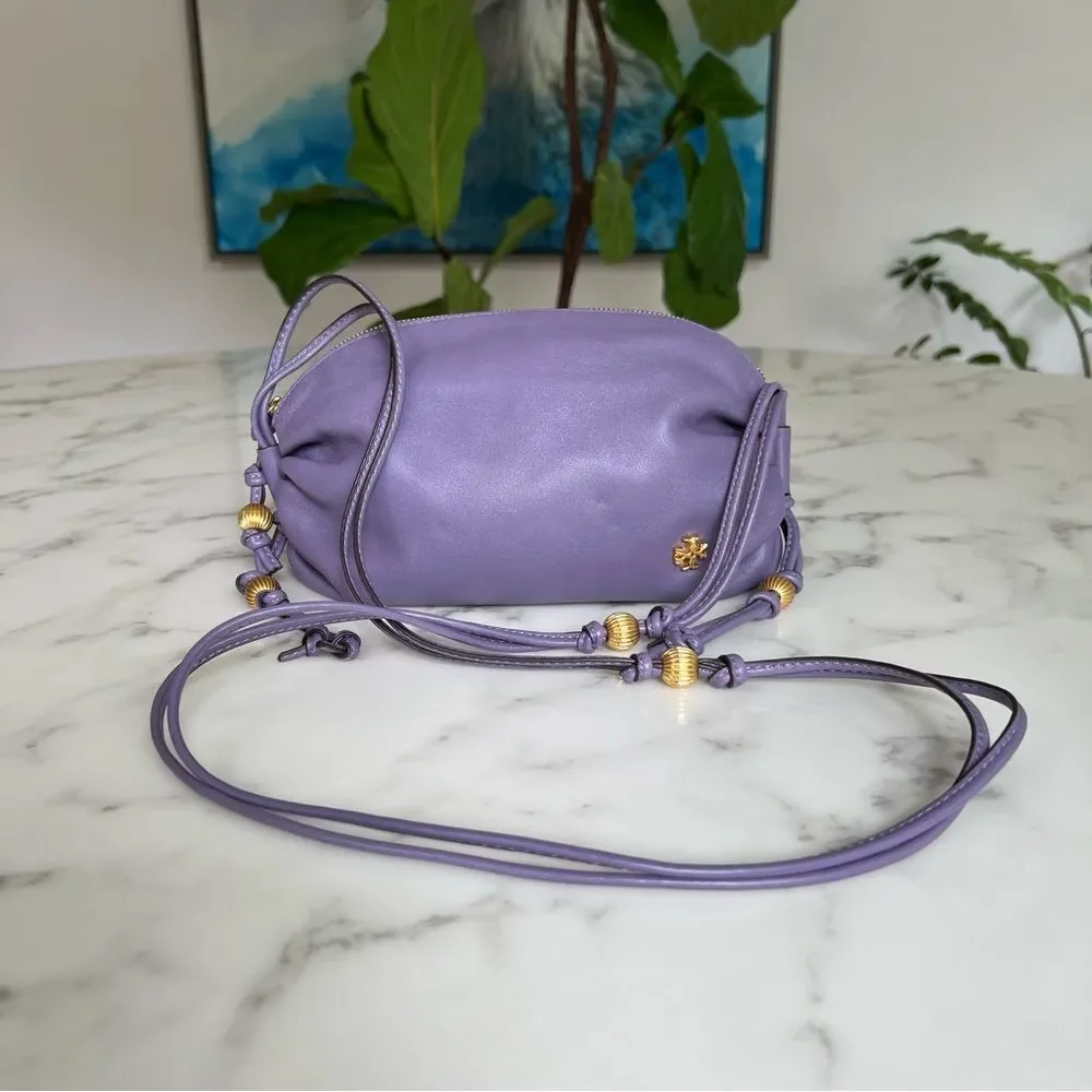 Tory Burch Beaded Strap Soft Mini Crossbody Bag in Purple Cosmos Leather